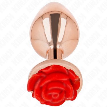 Plug anale in metallo rosa con rosa rossa, elegante e sicuro